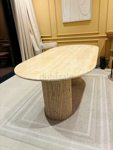 Travertine Dining Table with Column Base