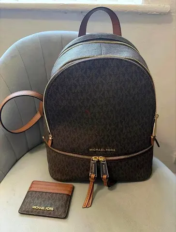 Michael Kors Signature Monogram Backpack with Card Holder - Brown