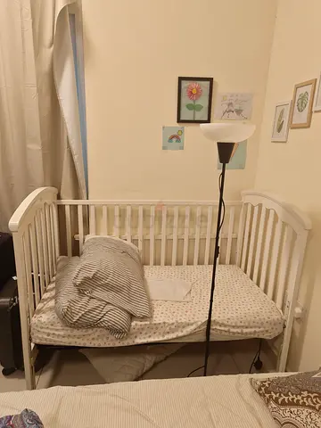 White Wooden Baby Crib — Good Condition