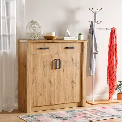 Oak-Effect Wooden Storage Cabinet with Drawers - Good Condition