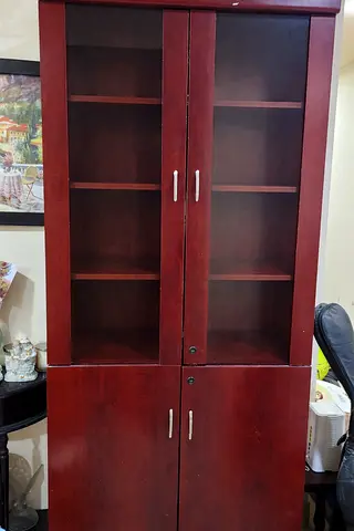 Tall Wooden Display Cabinet with Glass Doors