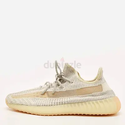 Authentic Yeezy x Adidas Boost 350 Natural V2 Size 45.5 Grey/White Knit Fabric Low Top Sneakers