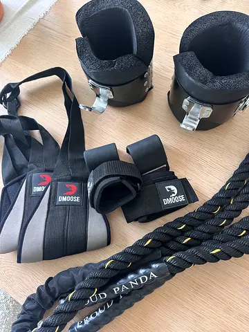 Set of Battle Ropes with Ankle Straps, Wrist Straps, Abs Straps - Good Condition