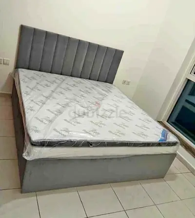 Grey Fabric Double Bed with New Mattress