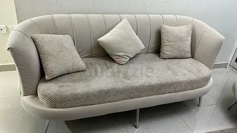 Light grey 3-seater fabric  faux leather sofa with cushions