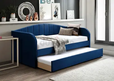 Blue Velvet Daybed with Pull-Out Trundle