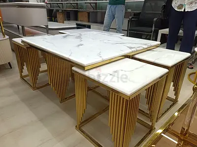 Modern Marble Top Nesting Coffee Table Set with Gold Frame
