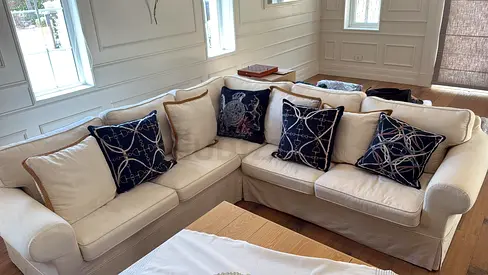 Cream Fabric L-Sofa (Lightly Stained on One Arm Section)