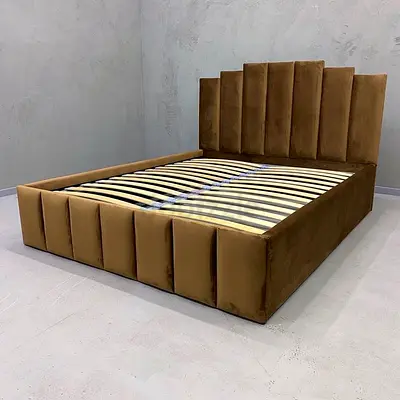 Upholstered Velvet Double Bed Frame with Padded Headboard (No Mattress)