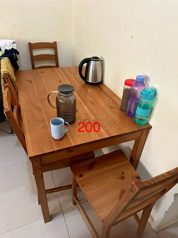 Solid Wood Dining Table with 3 Chairs - Good Condition