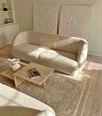 Beige Bouclé 3-Seater Sofa — Cozy Minimalist Design