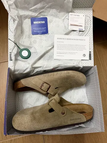 Birkenstock Boston Clogs Soft Footbed Suede Taupe EU 43