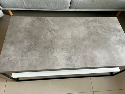 Modern rectangular coffee table with lower shelf (black frame, white shelf) + side table