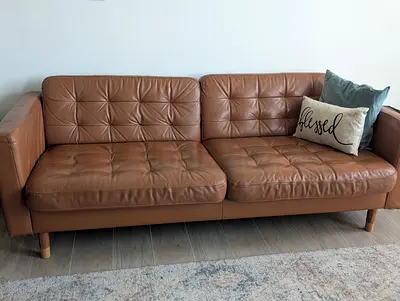Genuine Leather 3-Seater Sofa in Tan — Good Condition
