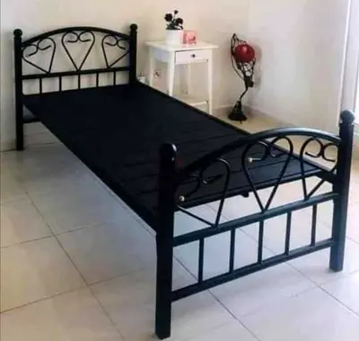 Single Metal Bed Frame with Decorative Headboard and Footboard - Black