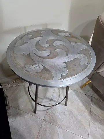 Round Decorative Metal and Wood Side Table - Small Coffee/Accent Table