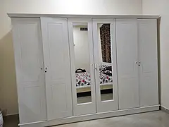 High quality Strong white wood Set with 6-Door Wardrobe side light panels Free Mattresses (negotiabl