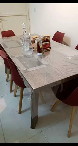 Wooden Dining Table with 6 Chairs - Light Grey Finish