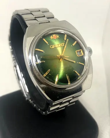 Vintage Orient Automatic Mens Watch with Green Sunburst Dial