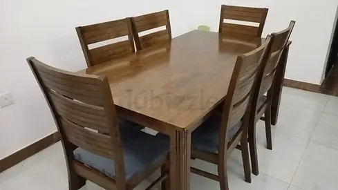 Solid Wood 6-Seater Dining Table with Chairs - Good Condition