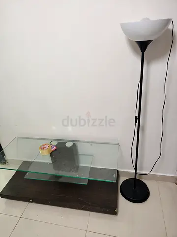 Glass Top TV Stand / Coffee Table with Floor Lamp