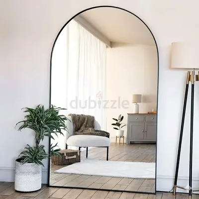 Large Arched Full-Length Wall Mirror with Slim Black Frame