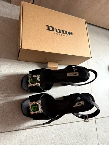 Dune London Womens Mavery Embellished Peep Toe Block Heels - Black, size 40