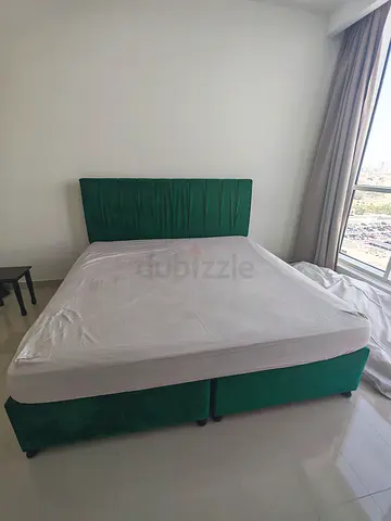 Super King Bed (200 x 200) - Velvet Green with Headboard in EXCELLENT CONDITION.