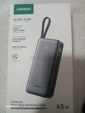 UGREEN 45W 20000mAh Power Bank with Built-in USB-C Cable (Like New)
