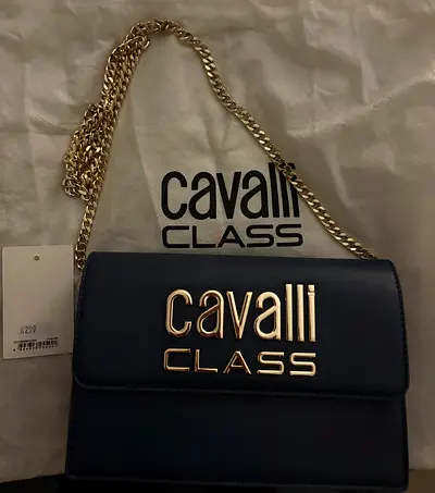 Cavalli Class navy shoulder bag with gold chain - like new