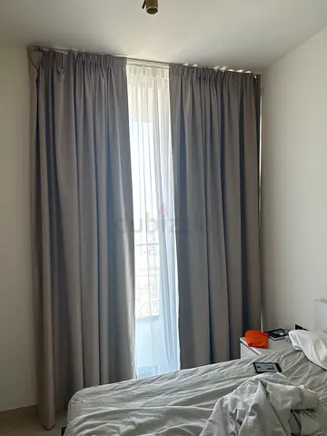 Grey blackout curtains with sheer inner panels - set of 2