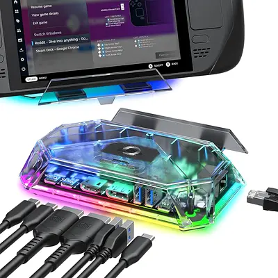 JSAUX RGB Docking Station for Steam Deck (OLED)/ROG Ally/Legion Go, 12-in-1 for Steam