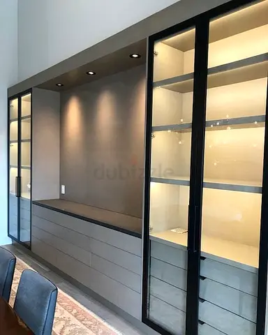 Built-in Display Cabinet with Glass Doors and Drawers - Good Condition