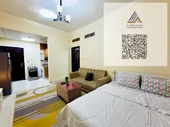 (No commission) Furnished studio apartment for monthly rent in Al Rawda area, Ajman. Separate kitche