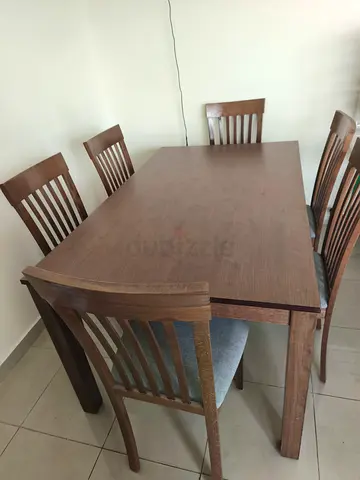 Solid Wood 6-Seater Dining Table with Chairs - Brown