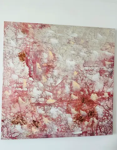 Abstract Pink and Gold Canvas Painting — Large Square Wall Art