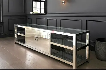 Timothy  Oulton Stainless Steel and Glass TV Entertainment Unit  From Marina Home