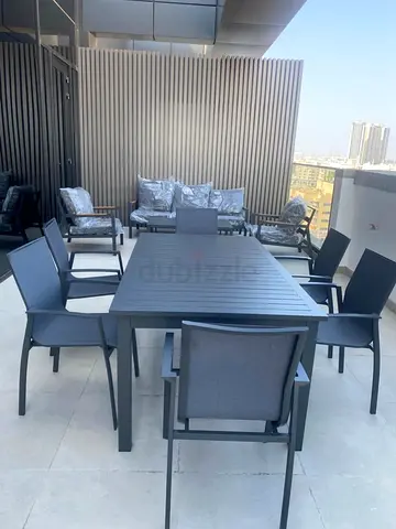 Outdoor 6-Seater Aluminium Dining Table Set Extendable - Dark Grey
