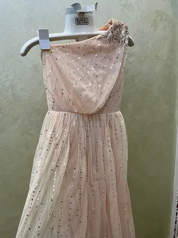 One-shoulder Champagne Sequin Tulle Dress, Size Approx Kids/Small
