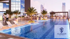 Furnished 1BR | Jade Tower Majan | Pool &amp; Skyline Views