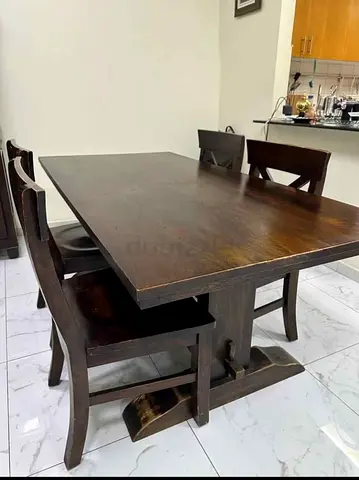 Solid Teak Wood Dining Table with 4 Chairs - Classic Design