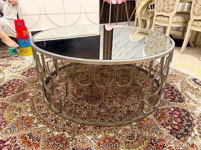 Round Metal Coffee Table SET  with Mirrored Top
