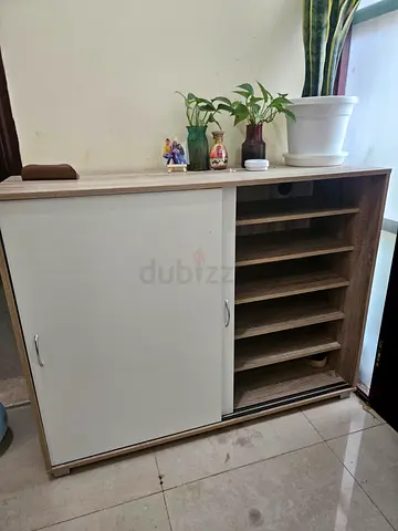 Wooden Shoe Cabinet with Sliding Doors — Good Condition