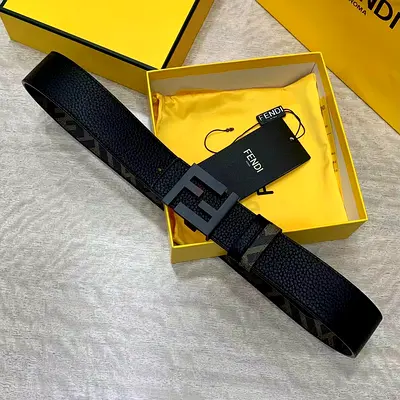 Fendi Black Leather Reversible Belt with FF Buckle