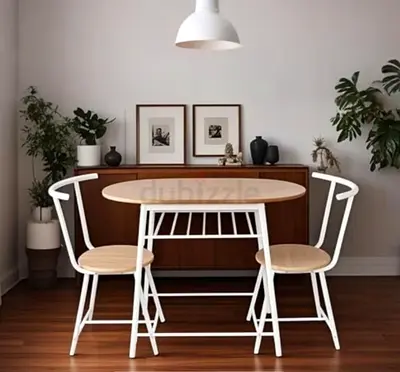 Compact 3-Piece Dining Set — Table + 2 Chairs, Wood  White Frame