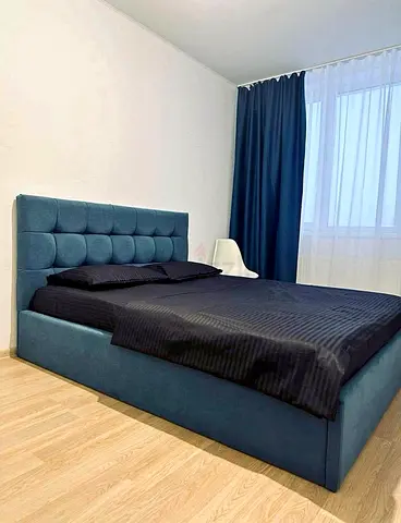 Upholstered Double Bed with Padded Headboard - Blue