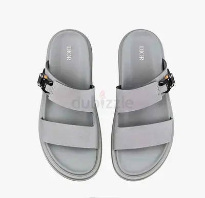 Dior Grey Suede Double-Strap Mens Slide Sandals (Size not specified)