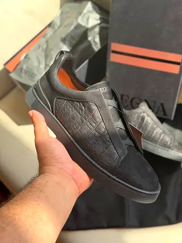 Zegna Black Slip-On Leather Sneakers — sizes available 40 to 46