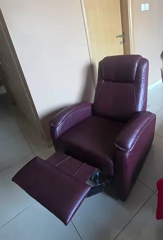 Leather finished look Recliner Armchair with Footrest - Burgundy