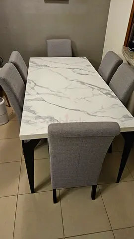 Marble-look dining table with metal legs - seats 6